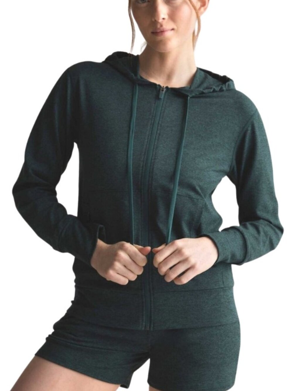 Quince Flowknit Full-Zip Hoodie Long Sleeve Heather Green Size Medium